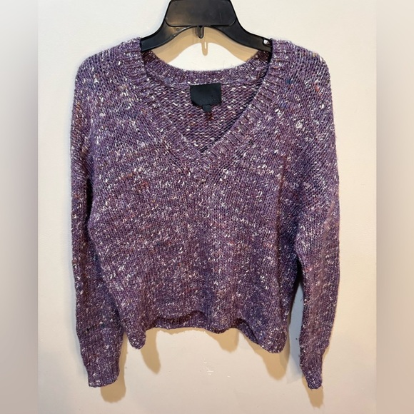 Intermix Purple Marled Baby Alpaca Merino Wool V-Neck Sweater sz Small - Picture 1 of 6